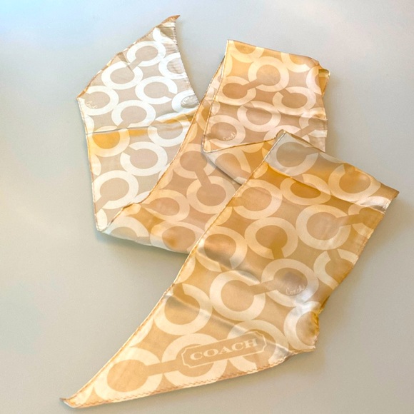 Coach Beige oblong, silk scarf - Picture 1 of 6